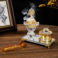 Coffret rituel bakhour — brûleur cristal, pot, pince et plateau