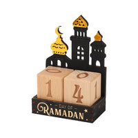 Calendrier de Ramadan en bois — cubes et mosquée