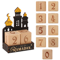 Calendrier de Ramadan en bois — cubes et mosquée