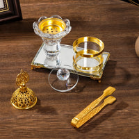 Coffret rituel bakhour — brûleur cristal, pot, pince et plateau
