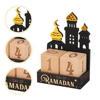 Calendrier de Ramadan en bois — cubes et mosquée