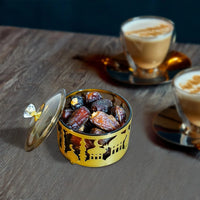 Panier à dattes — deux bonbonnières verre et métal doré