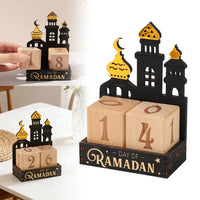 Calendrier de Ramadan en bois — cubes et mosquée